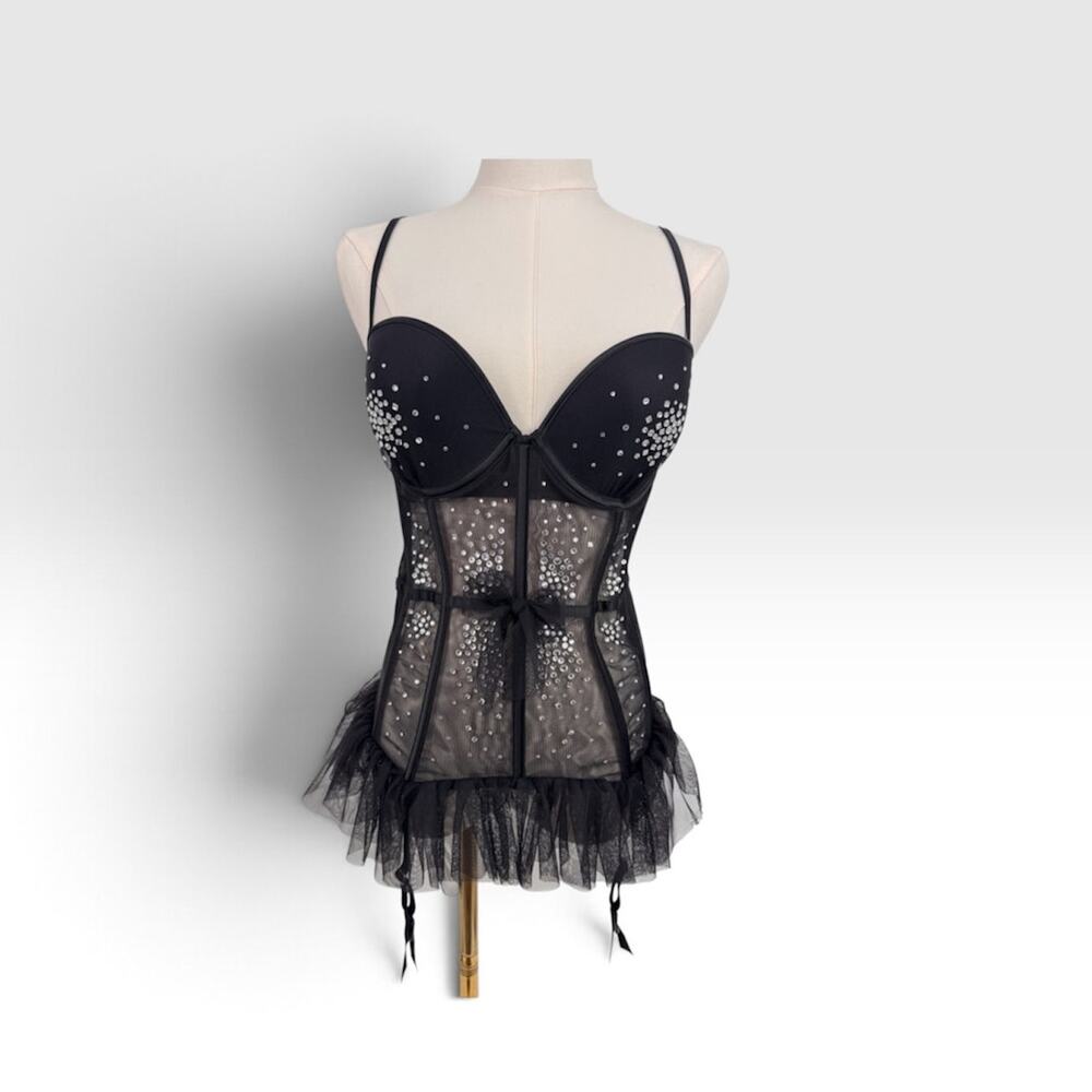 Victoria's Secret 36C Y2K sheer balletcore goth rhinestone corset bustier top